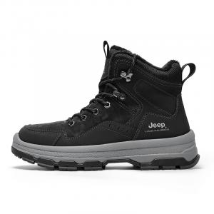 Кроссовки мужские высокие для альпинизма и походов Cow Split Leather с защитой от истирания, поддержкой и термоизоляцией Jeep, черный