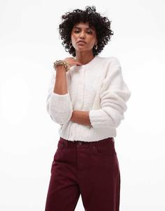 Кремовый кардиган с круглым вырезом вязки букле Topshop