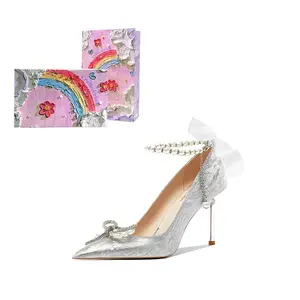 Crelinkxlat Французские элегантные туфли на тонком каблуке в стиле феи с заострённым носком женские серебристые высота каблука 6 см, цвет Silver 6CM