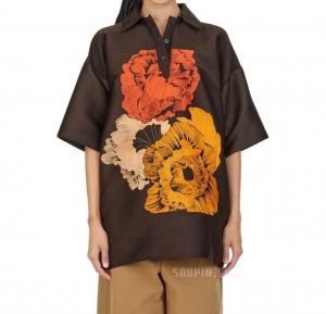 Женское пальто с принтом маков, коричневое Salvatore Ferragamo, коричневый