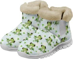 Зимние ботинки chaqlin с лягушкой, снежные ботинки, укороченные, мягкий фланелевый плюш с подкладкой из меха для женщин, широкие, теплые, противоскользящие, легкие ботинки для повседневной носки и активного отдыха, Cartoon Frog