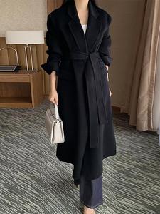 Длинное пальто с поясом на талии для женщин Doux Belle, цвет Black