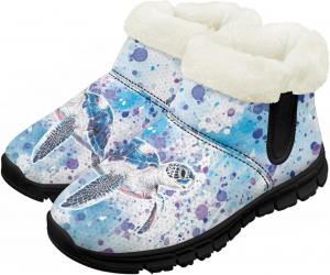 Девочки Мальчики Зимние Сапоги Сноубутсы для Малышей Теплая Обувь с Меховой Подкладкой Модные Ботильоны Нескользящая Обувь Chririnla, Ink-Splattered Turtle