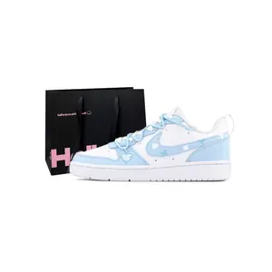 Скейтерские кроссовки Court Borough Heart Poker Cards slip resistant cushioning abrasion resistant сине-белые детские Nike, синий белый