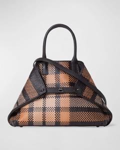 Маленькая плетеная сумка Ai с верхней ручкой в ​​клетку Akris, цвет Camel Mocca