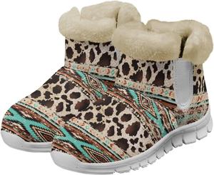 Женские зимние ботинки Howilath с принтом западных ацтеков, с меховой подкладкой, противоскользящие, теплые ботильоны для снега, Aztec Tribal Cow Spot