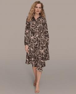 Женское платье с V-образным вырезом и принтом Donna Karan New York, Chocolate plum multi