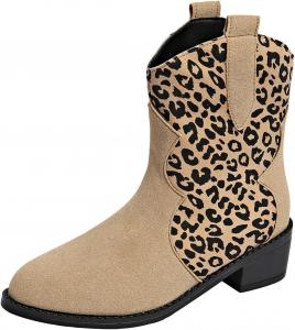 Женские ковбойские ботинки IWIHMIV, западные ботильоны на щиколотку, повседневные ботильоны с широким голенью, заостренный носок, короткий массивный каблук, Khaki