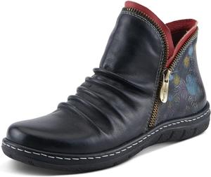 Женские ботильоны Spring Step L’Artiste Chesapeake с цветочным рисунком - ручная роспись на коже с эффектом потертости - богемная сборка спереди, гибкая подошва, молния внутри Spring Step L'Artiste, Black