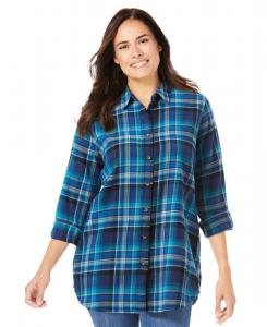 Классическая фланелевая рубашка больших размеров Woman Within, Bright cobalt plaid