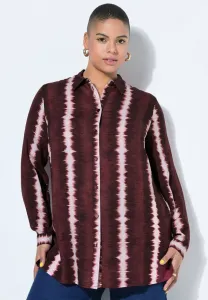 Свободная блузка прямого кроя в полоску с батиковым узором и пуговицами. Studio Untold, Aubergine