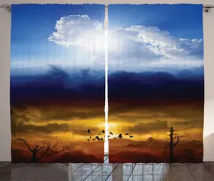 Штора ABAKUHAUS Natural Rustic, цвет "Солнце и грозовое небо", универсальная ленточная штора для гостиной с петлями и крючками, 280 x 245 см, цвет: синий, оранжевый, черный Abakuhaus