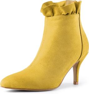 Женские ботильоны Allegra K с заостренным носком, каблуком-стилет и оборками, Yellow