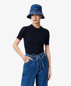 Вязаный свитер с короткими рукавами из мериносовой шерсти, связанный 3D-методом, высокой плотности вязки.