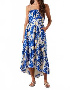 Сарафановое макси-платье Sarina из льняной смеси в синем тропическом стиле ASTR