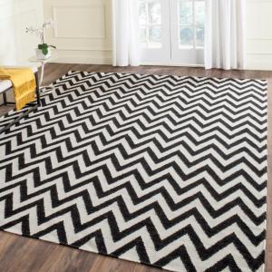 Ковер SAFAVIEH, 305 x 427 см, Dhurries Collection Black/Ivory DHU557L ручной работы плоского плетения из премиальной шерсти