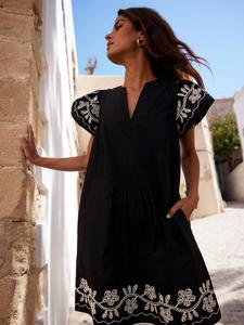 Вышитое платье мини с рюшами Ro&Zo, Black