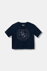 Детская хлопковая футболка Guess, темно-синий