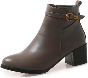 Женские элегантные ботильоны с круглым носком, пряжкой и молнией, на невысоком грубом каблуке, осенне-зимние короткие западные ботинки JOEUSTY, Dark Grey