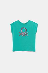 Детская хлопковая футболка United Colors Of Benetton, бирюзовый