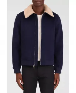 Мужская бомбер куртка с воротником из искусственного меха из шерстяной смеси Bagatelle Homme, синий