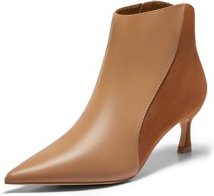 Женские ботильоны Coutgo с низким каблуком, зауженным носком и боковой молнией для осени и зимы, Brown