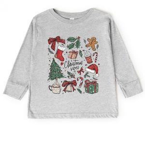 Футболка с длинным рукавом для малышей Christmas vibes sketched The Juniper Shop, Heather Grey
