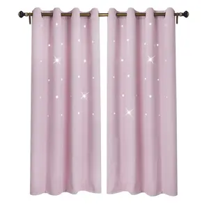 Штора с вырезанными звездами, 1 шт., высота 213 см, ширина 132 см, затемняющая штора с люверсами, панель с люверсами для гостиной, детской комнаты, спальни, розовая BTTO