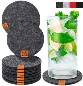 Стеклянные подставки под стаканы с кожаной этикеткой, набор из 10 штук Miqio Design, темно-серый