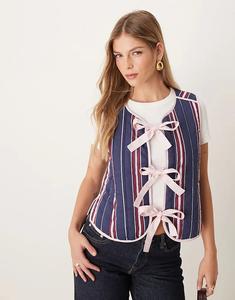 Хлопковый стеганый жилет OMNES Jojo в темно-синюю полоску