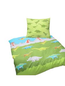 Комплект постельного белья детский фланелевый, 2 предмета, 135x200 см, с рисунком динозавра, зеленый JACK, 135x200 см