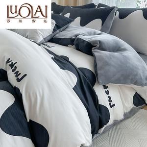 LUOLAI HOME Комплект постельного белья, 4 предмета, простыня на резинке, 200x230 см, хлопок, велюр, волнистый узор, версия A: чистый хлопок, версия B: молочный велюр
