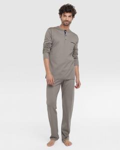 Длинная мужская пижама из шотландской пряжи серо-коричневого цвета ZD
