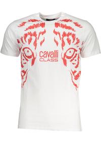Мужская футболка Cavalli Class хлопковая с красным принтом, белый