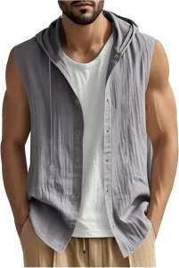 Мужская льняная майка 2025 с пуговицами