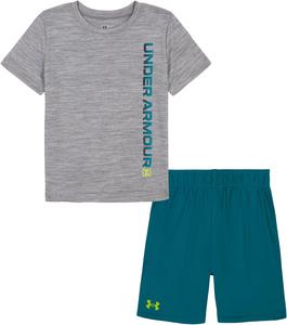 Under Armour майка с короткими рукавами и шорты для мальчиков, легкие и дышащие, Teal/Gray Wordmark