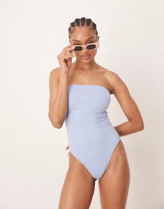 ASOS DESIGN Tall Maya элегантный купальник-бандо с подкладкой синего цвета ASOS Tall
