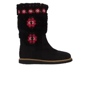 Ботинки Valentino Wmns Fur Boot 'Embroidered Flowers - Black', черный