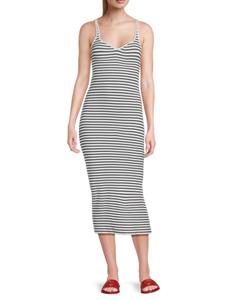 Платье миди из смесовой хлопковой ткани в полоску Noisy May, цвет Bright White Black