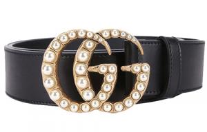 Двойная G кожаный ремень с жемчужной пряжкой шириной 1,5 GUCCI