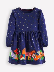 Детское платье-джерси с аппликацией Mini Boden, College Navy Animals