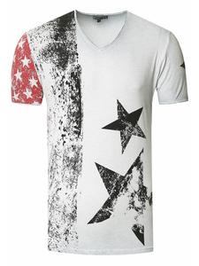 Футболка USA Stars and Stripes с V-образным вырезом, серого цвета, в потертом виде Rusty Neal