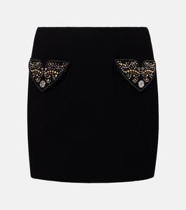 Мини-юбка из крепа из натуральной шерсти Versace, черный