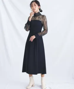 Кружевное платье с высоким воротником для свадеб, вечеринок, торжественных мероприятий и встреч выпускников Pourvous, цвет Navy