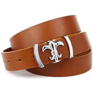 Кожаный ремень Anthoni Crown с модной застежкой, блестящая лилия, цвет Cognac