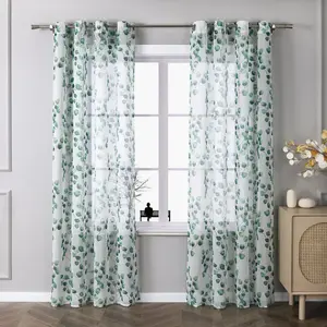 Штора Voile с люверсами, полупрозрачная, с узором Листья, ШxВ: 140x260 см, зеленая, 1 шт. Joyswahl