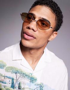 Солнцезащитные очки ASOS DESIGN Festival овальной формы со скошенным дизайном, коричневыми линзами и золотистой металлической оправой