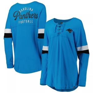 Женская футболка New Era Blue Carolina Panthers Athletic Varsity со шнуровкой и длинными рукавами New Era
