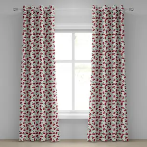 Штора на люверсах ABAKUHAUS с изображением фруктов, с рисунком Яркая вишня, витаминная ферма, экзотический летний сад, декоративная, двухпанельная, 280 см x 260 см, цвет Охотничий зеленый, кокос Abakuhaus