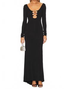 Kalena Платье макси с вырезами из кристального джерси черное Alice + olivia